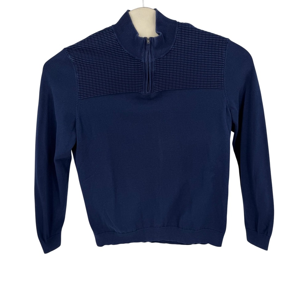 Alfani Sweater Mens Large Blue 100% Cotton Quarter Zip Ribbed Pullover Casual